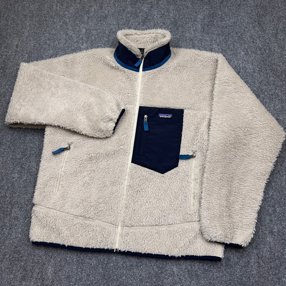 Patagonia Classic Retro-X Jacket Men's Large Natural Navy Fleece Full Zip 23056